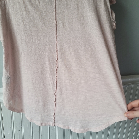 Mesh + Lace Short Sleeve Light Pink Gauze Button Down High Low Top Sz Medium - Picture 12 of 16